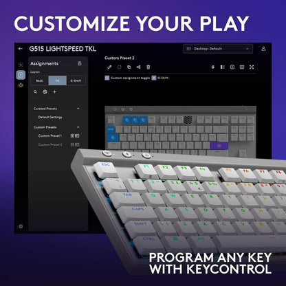 Logitech G515 LIGHTSPEED TKL Wireless Low Profile Gaming Keyboard | Low Profile Mechanical Switches | LIGHTSPEED Wireless | Bluetooth | RGB | 36-Hour Battery | 87 Keys