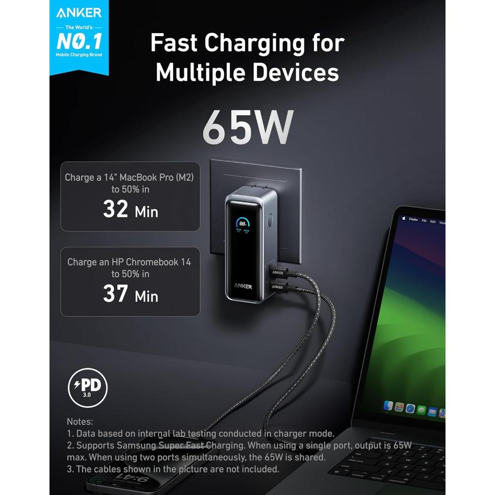 Anker Prime Power Bank A1339 (9.6K, 65W Fusion) | 9600mAh Fast Charging Power Bank & Wall Charger