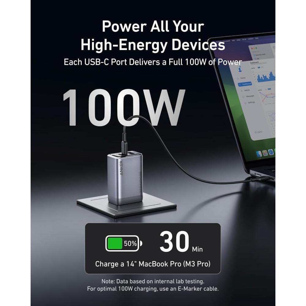 Anker Prime Charger (100W, 3 Ports, GaN) A2688 | Fast Multi-Port USB-C Wall Charger