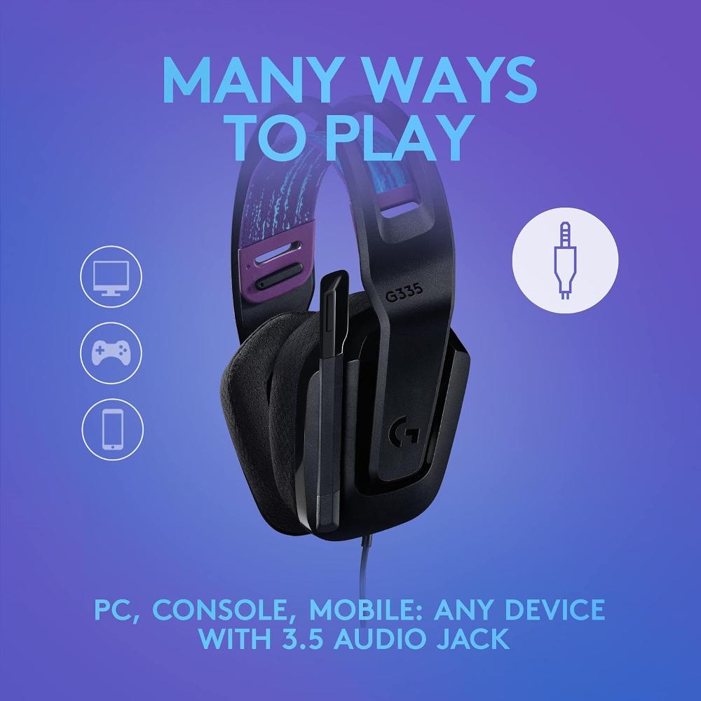 Logitech G335 Wired Gaming Headset | 3.5mm | 40mm Drivers | Lightweight 240g | Suspension Headband | Cardioid Microphone | PC, Xbox, PlayStation, Nintendo Switch & Mobile