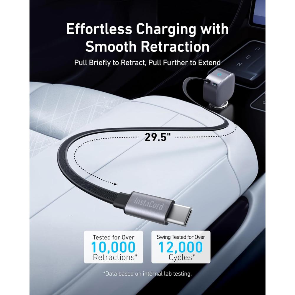 Anker Nano 75W Car Charger A2738P A2 | 75W Fast Car Charger with Built-In Retractable USB-C Cable