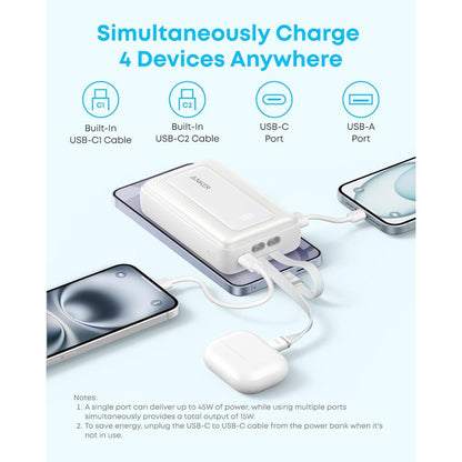 Anker Zolo Power Bank A110M | 20000mAh 45W Fast Charging Power Bank with Dual Built-In USB-C Cables
