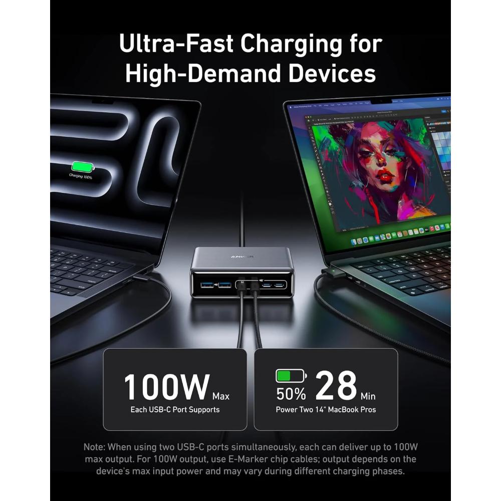 Anker Prime A2683 | 200W GaN Desktop Charger | 6-Port Charging Station | 4 × USB-C + 2 × USB-A | Ultra-Powerful Multi-Device Fast Charging | ActiveShield 2.0 | For MacBook, iPhone, Galaxy, iPad, USB-C Laptops & Accessories