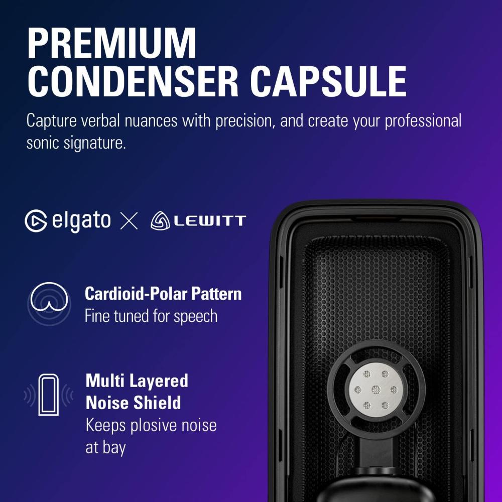 Elgato Wave:3 USB Condenser Microphone | 24-bit/96kHz | Clipguard Anti-Distortion | Streaming & Podcast Mic