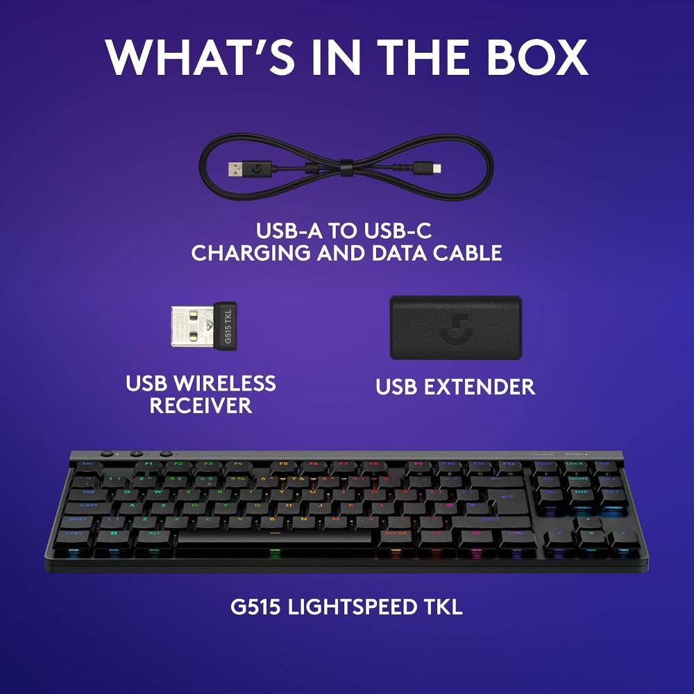 Logitech G515 LIGHTSPEED TKL Wireless Low Profile Gaming Keyboard | Low Profile Mechanical Switches | LIGHTSPEED Wireless | Bluetooth | RGB | 36-Hour Battery | 87 Keys
