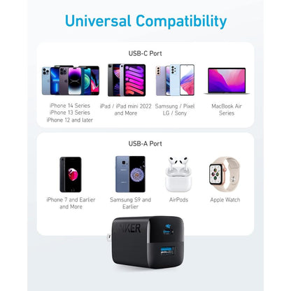 Anker 323 Charger A2331 | 33W USB-C + USB-A Fast Wall Charger | Dual Port Compact Charger