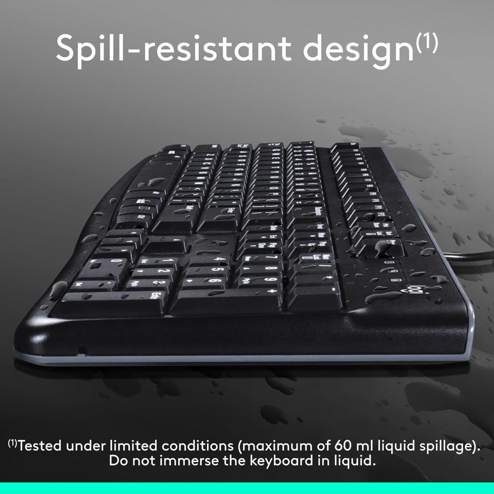 Logitech K120 USB Wired Keyboard | Full-Size Keyboard with Numeric Keypad | Spill-Resistant | Plug-and-Play USB | Black