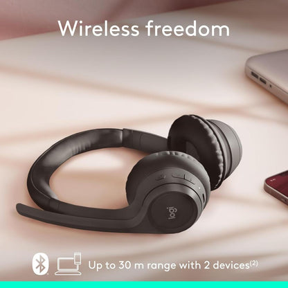 Logitech Zone 300 Wireless Headset | Bluetooth 5.3 | 30mm Drivers | Dual Noise-Canceling Mics | Up to 20 Hours Battery | 30m Wireless Range | USB-C Charging
