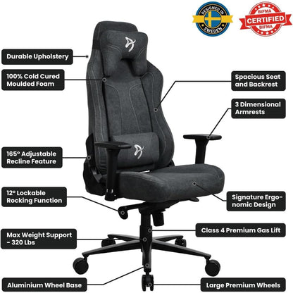 Arozzi Vernazza Soft Fabric | Premium Ergonomic Gaming & Office Chair | XL Frame | Soft Woven Fabric Upholstery | Memory Foam Padding | 165° Recline | 3D Armrests | Adjustable Lumbar & Headrest Pillows | Matte Grey
