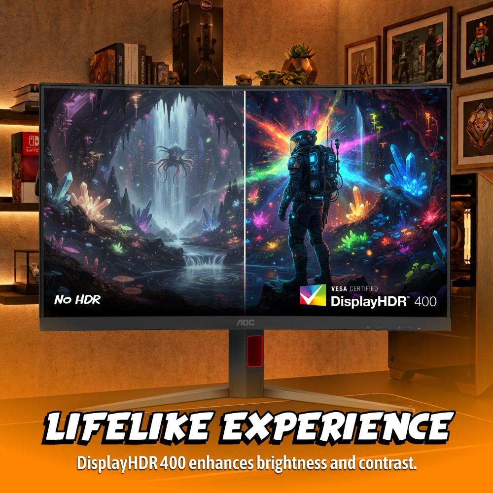AOC CQ32G4Z 32-Inch Triple-Mode Curved Gaming Monitor | 2K QHD 260Hz / FHD 360Hz / HD 500Hz | VA Panel | 0.3ms MPRT | HDR400 | AMD FreeSync Premium | VESA Mount Compatible