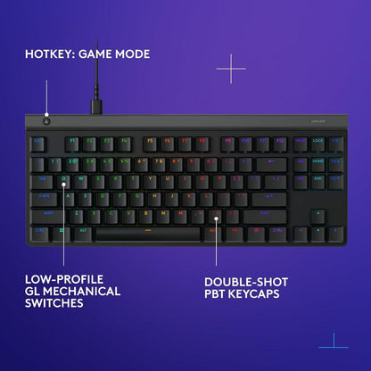 Logitech G515 TKL Wired Low Profile Gaming Keyboard | GL Mechanical Switches | TKL 87 Keys | RGB | 1.3mm Actuation | PBT Keycaps | 1.8m USB Cable