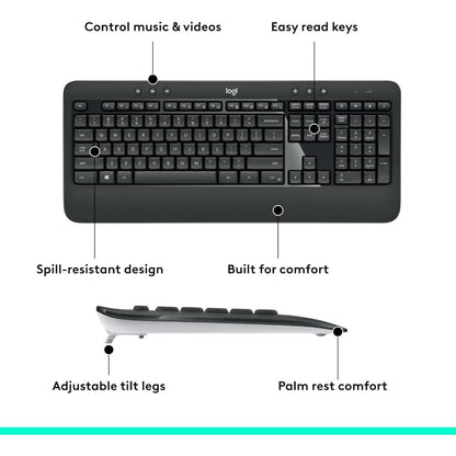 Logitech MK540 Advanced Wireless Keyboard & Mouse Combo | Full-Size Keyboard | Wireless USB Receiver | Comfortable Typing
