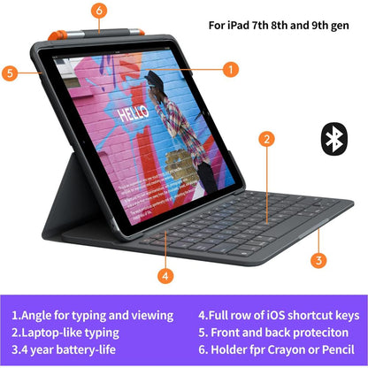 Logitech Slim Folio Keyboard & Case for iPad 10.2-inch | 7th, 8th & 9th Gen | Bluetooth Keyboard | 3-Year Battery Life | 3 Viewing Modes | English Layout