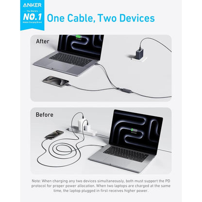 Anker 140W 2-in-1 USB-C to USB-C Cable A8895 | Braided Dual Device Fast Charging Cable