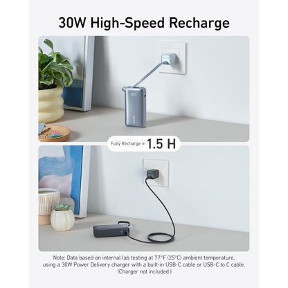 Anker Nano Power Bank A1259 | 10000mAh 30W Fast Charging Power Bank with Built-In USB-C Cable