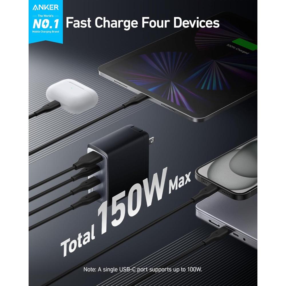 Anker 747 Charger (GaNPrime 150W) A2340 | 4-Port USB-C & USB-A Fast Charging GaN Wall Charger