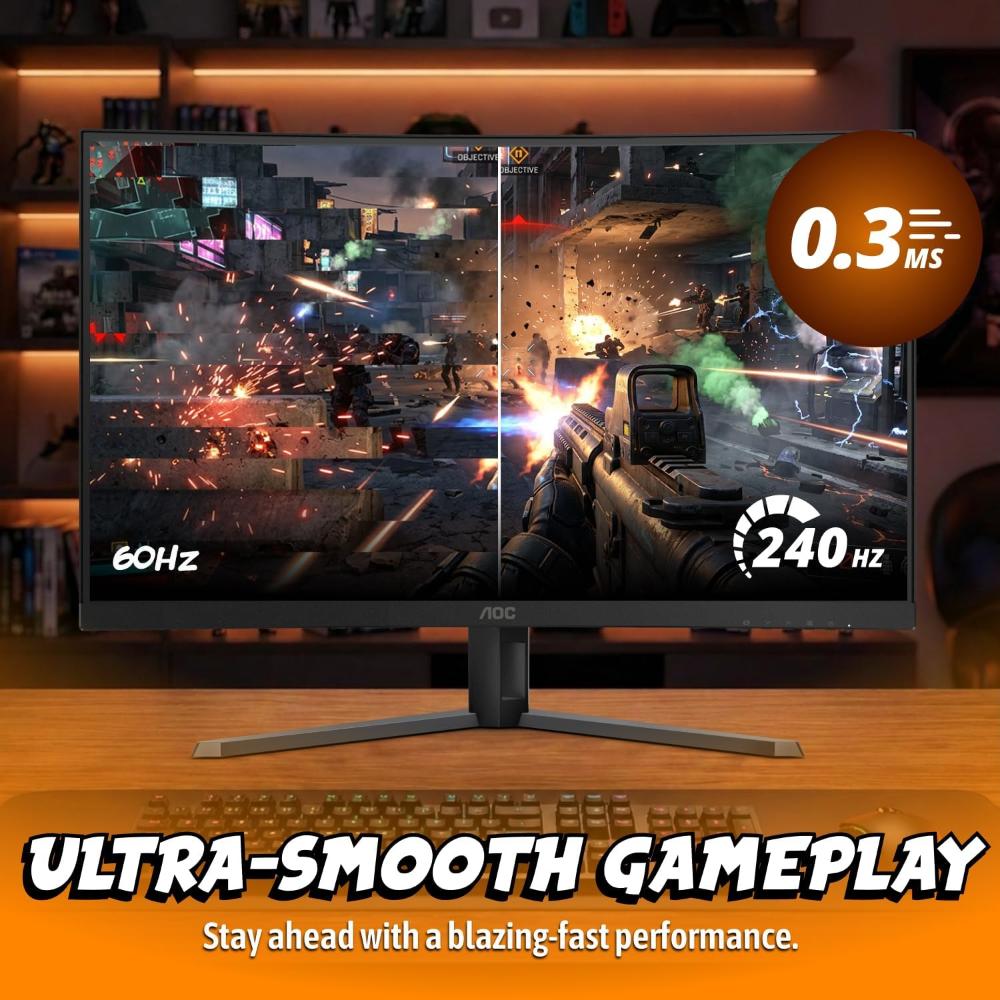 AOC C32G42ZE 31.5-Inch FHD Curved Gaming Monitor | 260Hz Overclocked | 0.3ms MPRT | VA Panel | Adaptive Sync | HDR10