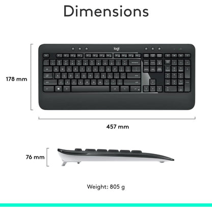 Logitech MK540 Advanced Wireless Keyboard & Mouse Combo | Full-Size Keyboard | Wireless USB Receiver | Comfortable Typing