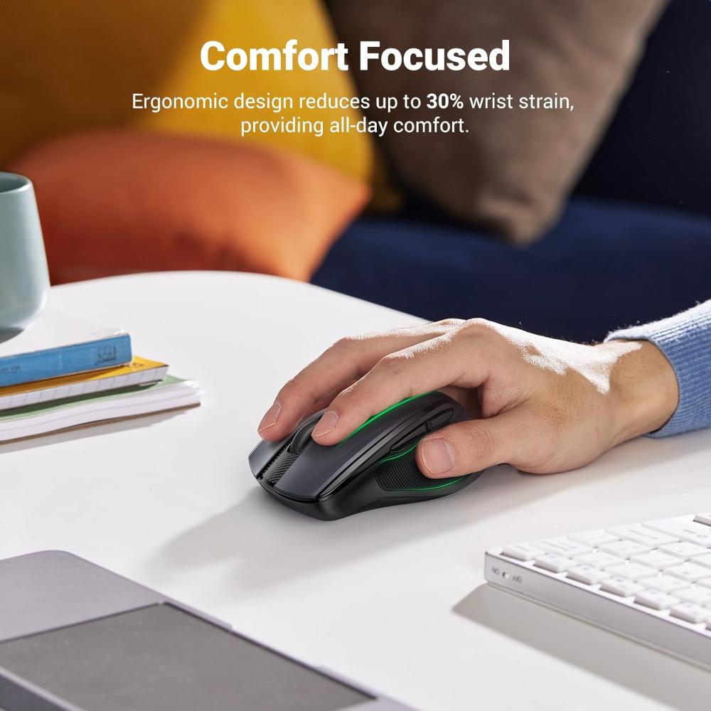 UGREEN MU006 Wireless Ergonomic Mouse | 4000 DPI, 6 Buttons, Silent Click (Black) – Model 90545