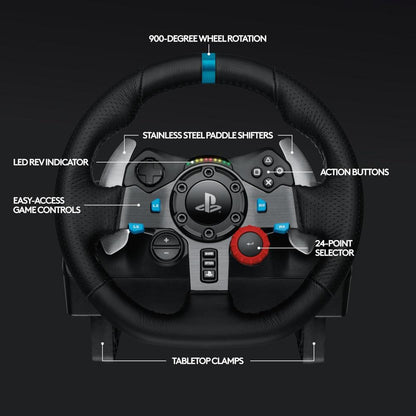 Logitech G29 Driving Force Steering Wheel | Dual-Motor Force Feedback | 900° Rotation | Leather-Wrapped Wheel | Stainless Steel Paddle Shifters