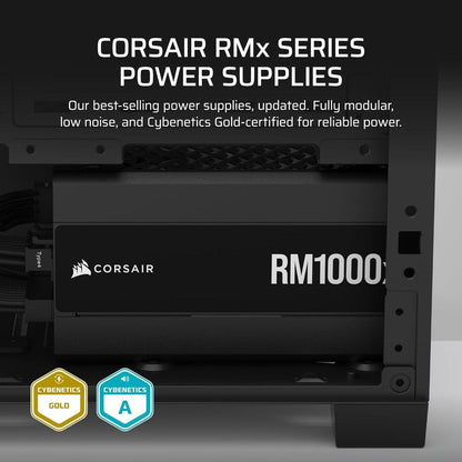 CORSAIR RMx Series RM1000x | 1000W Fully Modular Power Supply (ATX 3.1, Cybenetics Gold, PCIe 5.1, Zero RPM Fan)