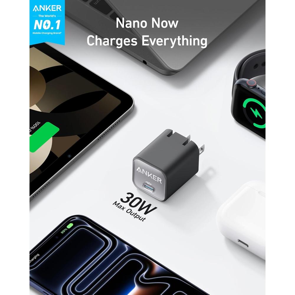Anker 511 USB-C Charger Nano 3 A2147 | 30W GaN Fast Charging Wall Charger | Compact Design