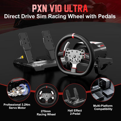 PXN V10 Ultra Direct Drive Racing Wheel | 3.2Nm Force Feedback | 270mm Leather Wheel | PC, PS4, Xbox Series X|S