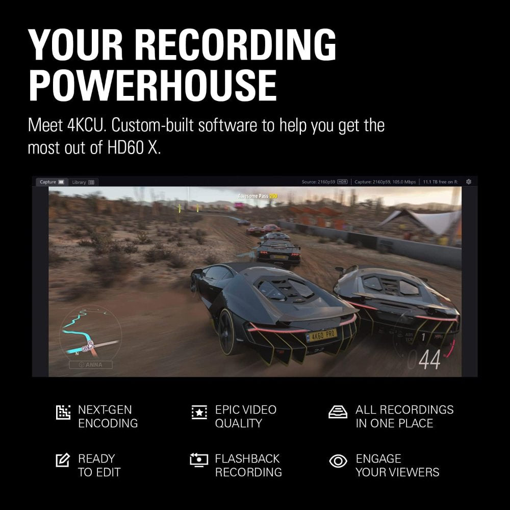 Elgato HD60 X Capture Card | 4K60 HDR Passthrough | 1080p60 Recording | VRR | USB-C Streaming Device