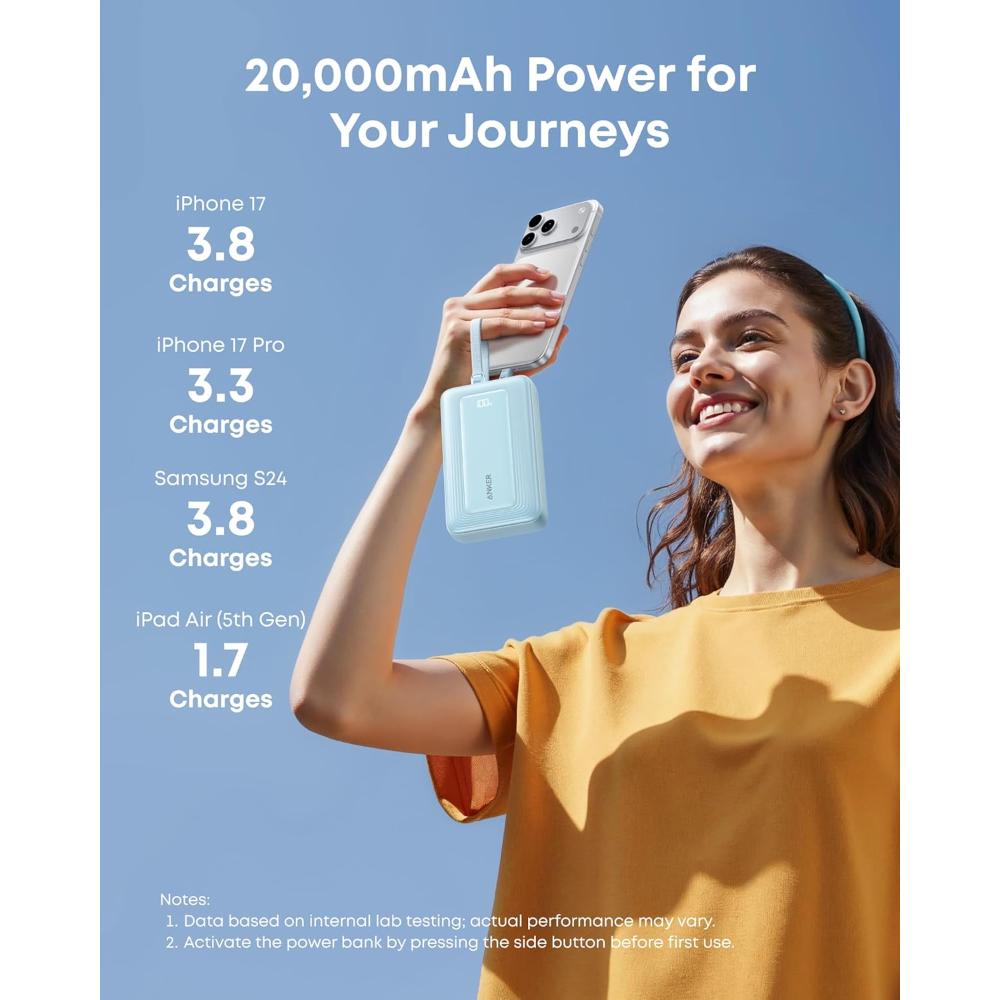 Anker Zolo Power Bank A110M | 20000mAh 45W Fast Charging Power Bank with Dual Built-In USB-C Cables