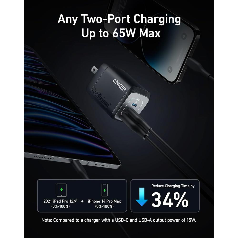 Anker Prime 67W GaN Wall Charger (3 Ports) A2669 | Compact Multi-Port Fast Charger