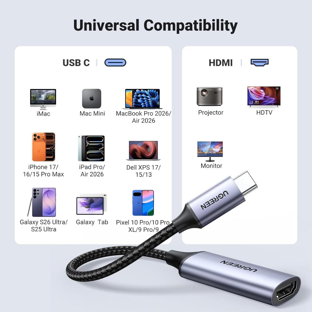 UGREEN 70444 | USB-C to HDMI Adapter | 4K@60Hz | Thunderbolt 3/4 Compatible | Aluminum Build