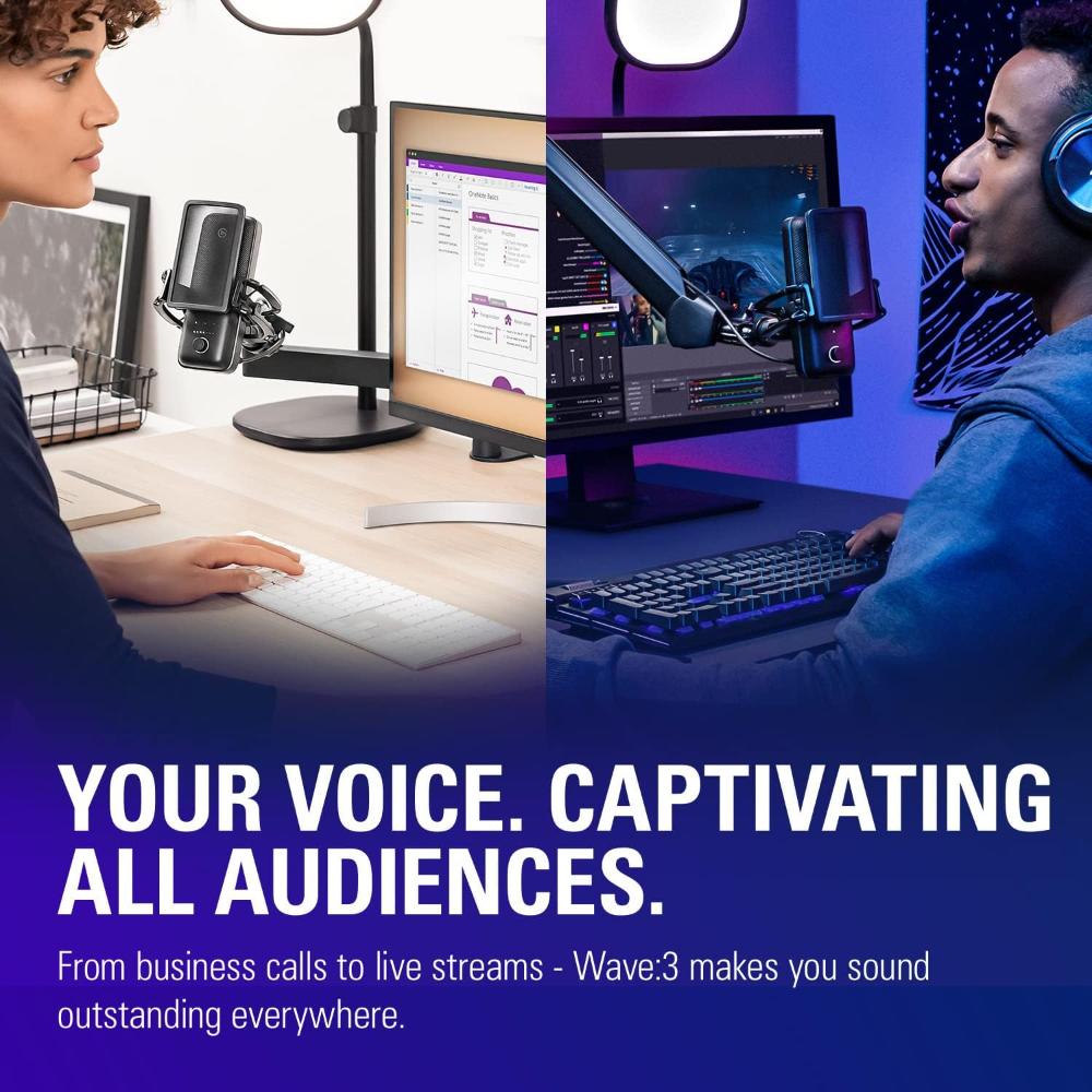 Elgato Wave:3 USB Condenser Microphone | 24-bit/96kHz | Clipguard Anti-Distortion | Streaming & Podcast Mic