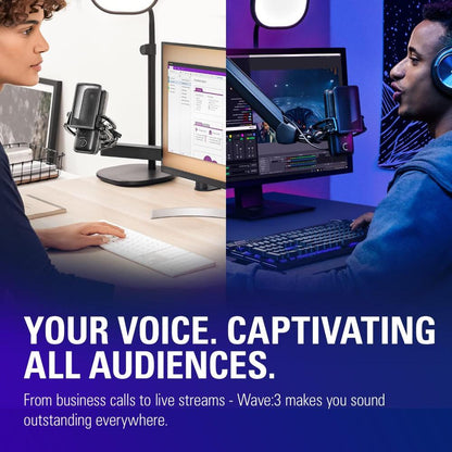 Elgato Wave:3 USB Condenser Microphone | 24-bit/96kHz | Clipguard Anti-Distortion | Streaming & Podcast Mic