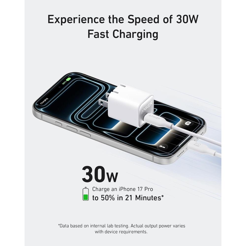 Anker 511 USB-C Charger Nano 3 A2147 | 30W GaN Fast Charging Wall Charger | Compact Design