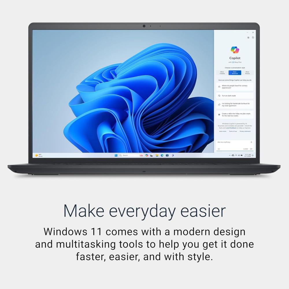 Dell 15 DC15250 Laptop | Intel Core 3 100U | 8GB DDR4 | 512GB SSD | 15.6" FHD 120Hz Display | Windows 11 Home | Carbon Black