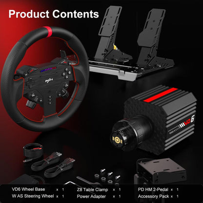 PXN VD6 Bundle Direct Drive Racing Wheel | 6Nm Force Feedback | 11" W AS Wheel | Hall-Effect Pedals | PC Sim Racing Setup