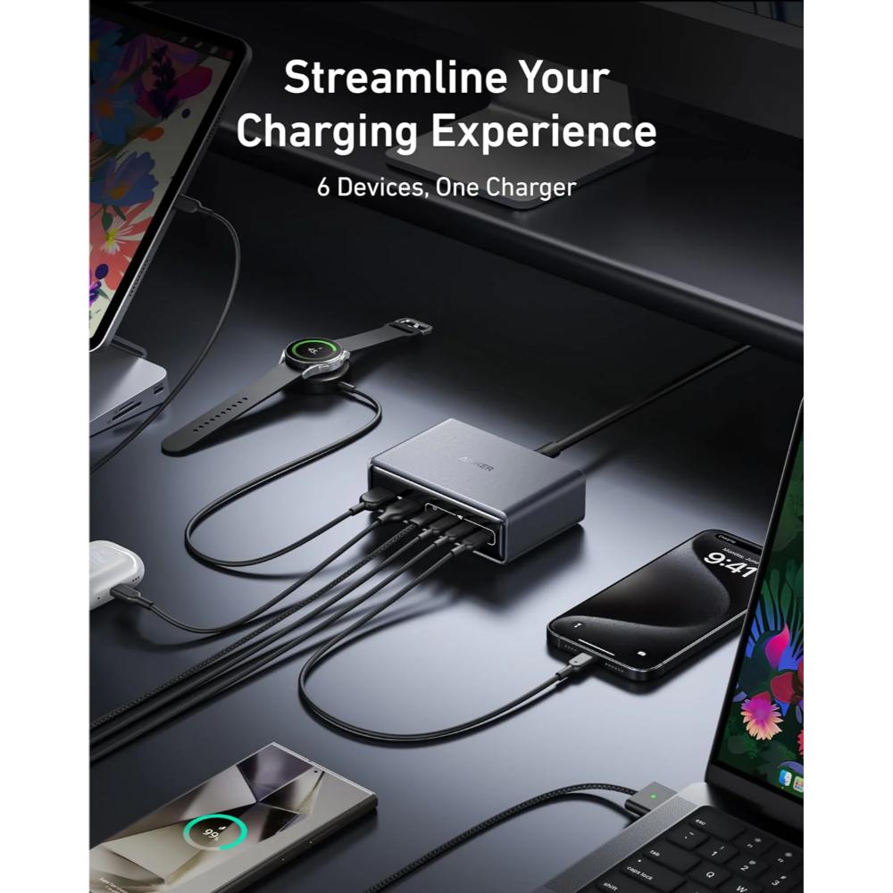 Anker Prime A2683 | 200W GaN Desktop Charger | 6-Port Charging Station | 4 × USB-C + 2 × USB-A | Ultra-Powerful Multi-Device Fast Charging | ...