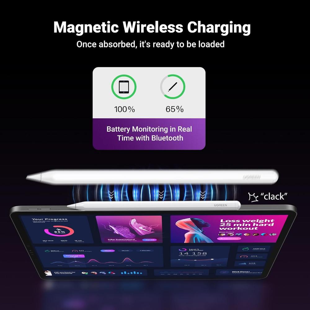 UGREEN LP653 15910 Wireless Charging Smart Stylus Pen for iPad | Magnetic Charging | Tilt Sensitivity | Palm Rejection | 9-Hour Battery | 1.5mm Nib