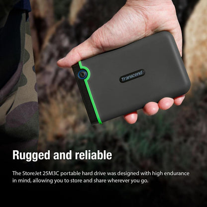 Transcend StoreJet 25M3C | Rugged Portable External Hard Drive | USB 3.1 Gen 1 Type-C, Anti-Shock, One-Touch Backup (2TB / 4TB)