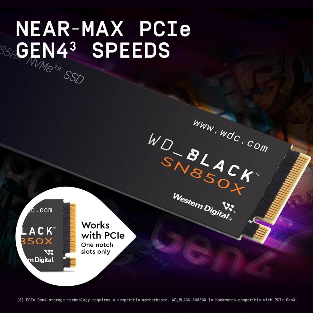 WD_BLACK SN850X NVMe SSD | PCIe Gen4 x4, Up to 7,300MB/s, M.2 2280 | 1TB - 8TB