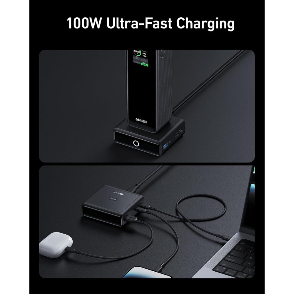 Anker A1902 100W Charging Base for Anker Prime Power Bank | 4-Port GaN Desktop Charger