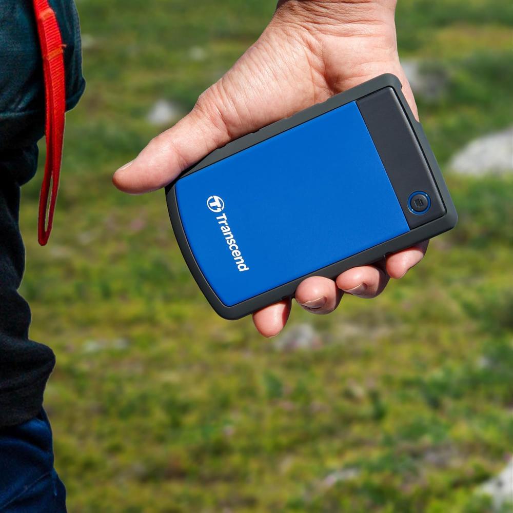 Transcend StoreJet 25H3 | Rugged Portable External Hard Drive | USB 3.1 Gen 1, Anti-Shock, One-Touch Backup (1TB / 2TB / 4TB)