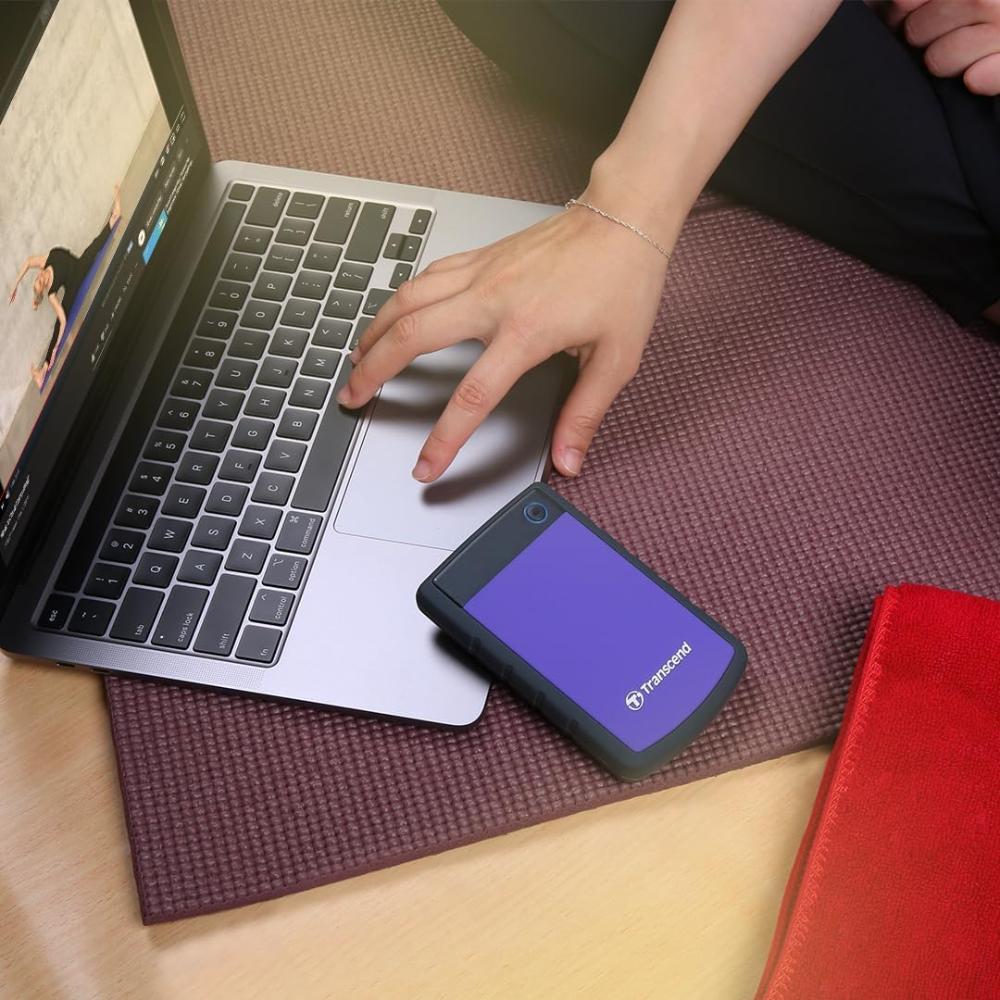 Transcend StoreJet 25H3 | Rugged Portable External Hard Drive | USB 3.1 Gen 1, Anti-Shock, One-Touch Backup (1TB / 2TB / 4TB)