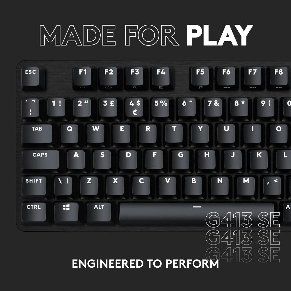 Logitech G413 SE Wired Gaming Keyboard | Tactile Mechanical Switches | PBT Keycaps | 6-Key Rollover Anti-Ghosting | White LED Backlighting | Full-Size Layout | USB