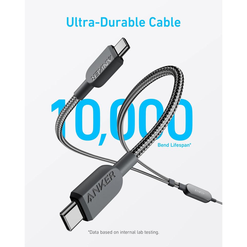 Anker | 2-in-1 USB-C to USB-C Cable | 140W Max PD Charging | 1.2M Length | Black | Smart Power Management | Braided Nylon | For MacBook Pro, Laptop, Tablet, Power Bank, USB-C Charger