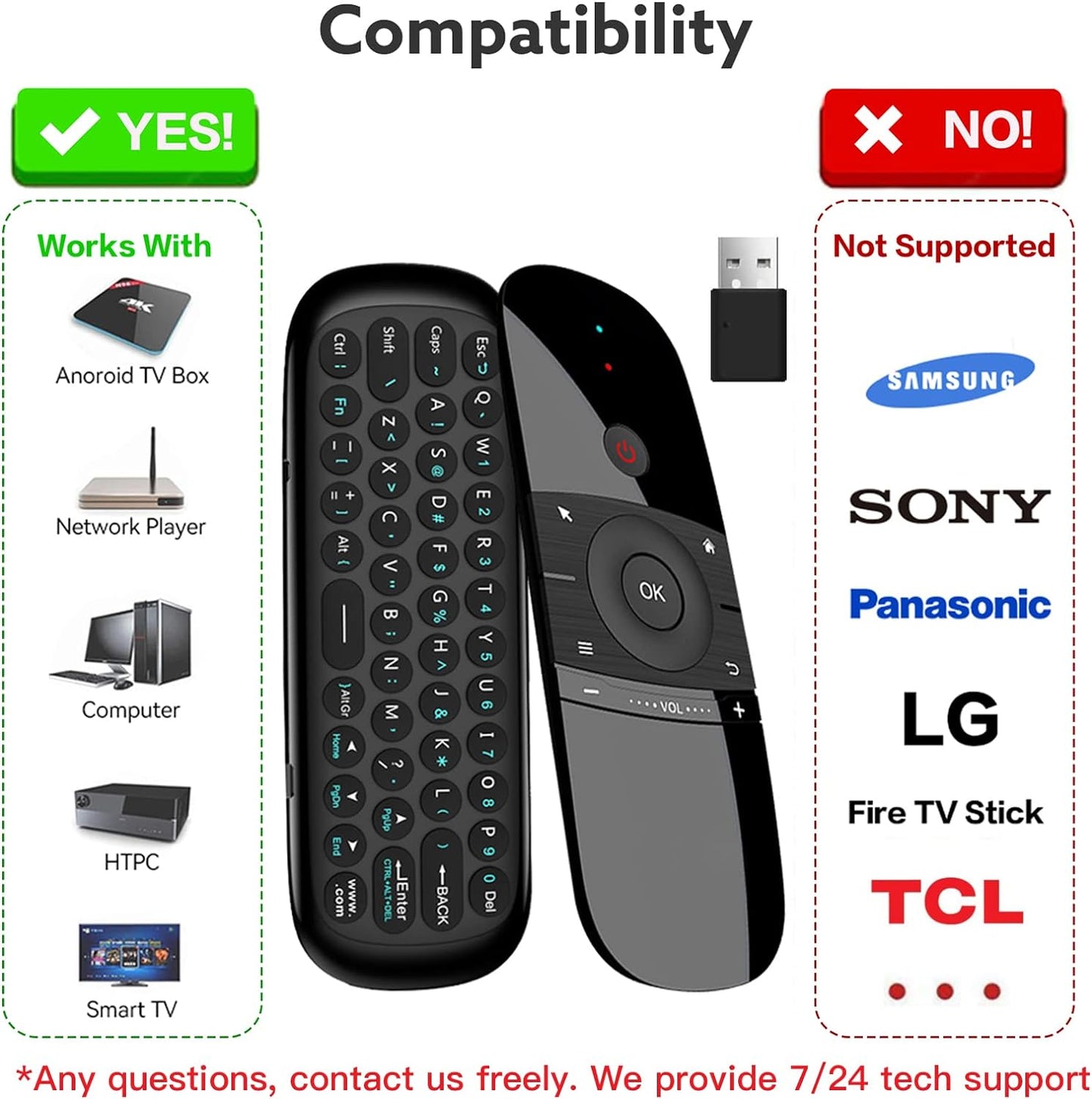 Wechip W1 2.4GHz Wireless Air Mouse | Air Remote with Keyboard for Android TV, Smart TV, and PC