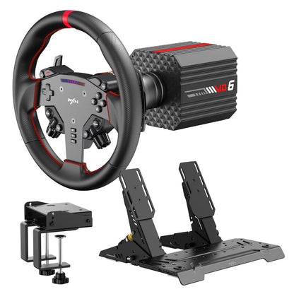 PXN VD6 Bundle Direct Drive Racing Wheel | 6Nm Force Feedback | 11" W AS Wheel | Hall-Effect Pedals | PC Sim Racing Setup