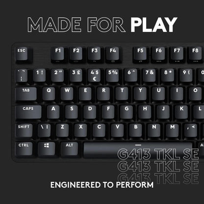 Logitech G413 TKL SE Mechanical Gaming Keyboard | Tactile Mechanical Switches | PBT Keycaps | Tenkeyless Layout | White LED Backlighting | Aluminum Top Case | USB