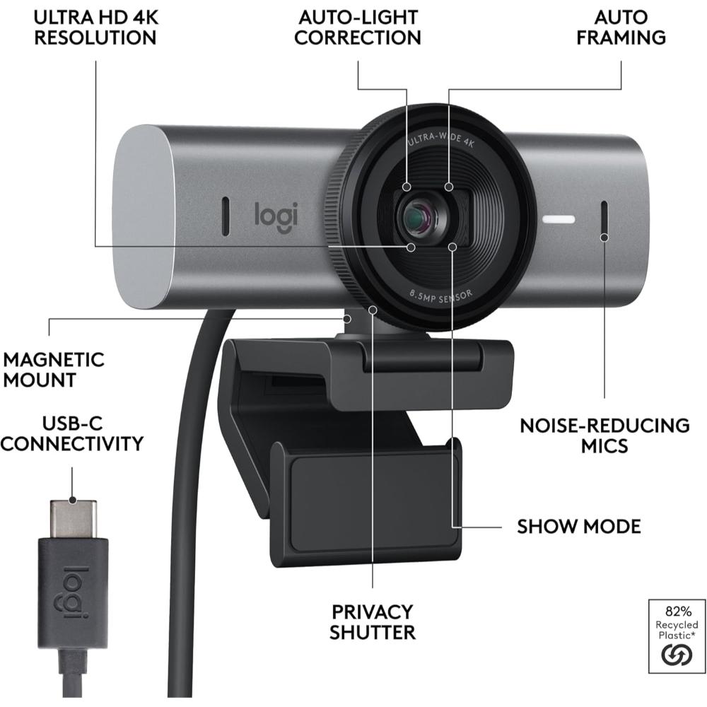 Logitech MX Brio | 4K Ultra HD Webcam | AI Autofocus, Dual Mic, USB-C (Master Series)