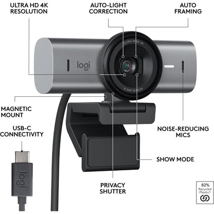 Logitech MX Brio | 4K Ultra HD Webcam | AI Autofocus, Dual Mic, USB-C (Master Series)